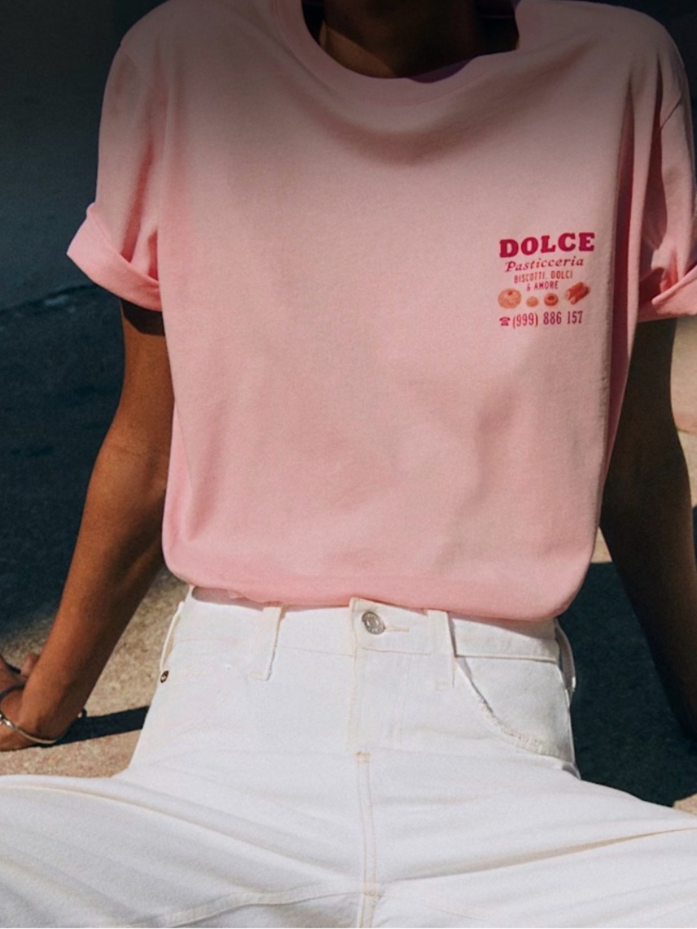 Sezane Pink Graphic Crewneck Tee